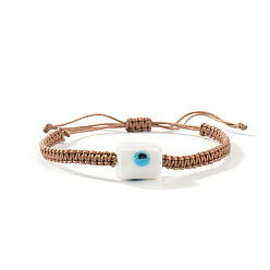 Цвет Древесины Браслеты из бисера в технике лэмпворк, регулируемые плетеные браслеты из синтетического волокна для мужчин и женщин, Колонна с дурным глазом, деревесиные, внутренний диаметр: 11 дюйм (28 см)