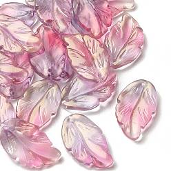 Сливовый Прозрачные чешские подвески лэмпворк ручной работы, золотой фольгой, лист прелести, слива, 28x17x3.5 мм, отверстие : 1.2 мм