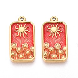 Помидор 304 подвески из нержавеющей стали, с эмалью, прямоугольник с подвеской в виде солнца и цветка, реальный 14 k позолоченный, помидор, 25.5x13.5x2.5 мм, отверстие : 1.5 мм