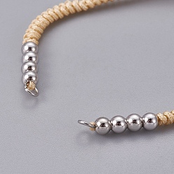 Wheat Nylon Cord Braided Bead Bracelets Making, with Brass Beads, Long-Lasting Plated, Real Platinum Plated, Wheat, 10-1/4 inch~11-5/8 inch(26~29.6cm)