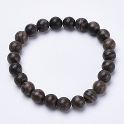 Натуральная Бирюза Эластичные браслеты из яшмы с бусинами из натуральной кожи черного цвета, круглые, 1-3/4 дюйм ~ 2-1/8 дюйм (48~54 мм)