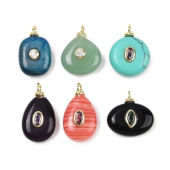 Смешанные камни Природные и синтетические смешанные подвески драгоценных камней, разнообразные, с латунными микро проложить кубических выводы циркония, реальный 18 k позолоченный, без кадмия и без свинца, стойки покрытие, долговечный, смешанные окрашенные и неокрашенные, 18~23x13~18x5.5~7.5 мм, отверстие : 2.5 мм