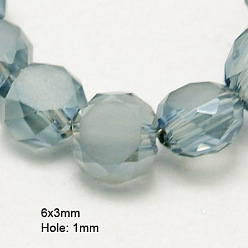 Светлый Стально-синий Гальванические стеклянные бусины, с половиным покрытием, граненые, матовые, светло-стальной синий, 6x3 мм, отверстие : 1 мм, около 100 шт / нитка, 20 дюйм (52 см)