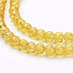 Gold Spray Painted Crackle Glass Beads Strands, Round, Gold, 4mm, Hole: 1.1~1.3mm, about 200pcs/strand, 31.4 inch