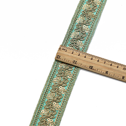 Turquoise Embroidery Polyester Ribbon, Jacquard Ribbon, Garment Accessories, Floral, Turquoise, 1-5/8 inch(40mm), 15 yards/roll