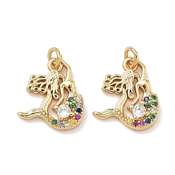 Другие Латунные микро проложить кубического циркония прелести, без свинца и без кадмия, стойки покрытие, долговечный, реальный 18 k позолоченный, русалка прелести, 14x12x3 мм, Перейти кольцо: 4x0.8 мм, внутренний диаметр: 2.5 мм