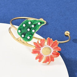 Настоящее золото 18K 304 эмалированные браслеты-манжеты из нержавеющей стали для женщин, цветок и листья, с пластиковой имитацией жемчуга, реальный 18 k позолоченный, внутренний диаметр: 2-1/2x2-1/8 дюйм (6.2x5.45 см)