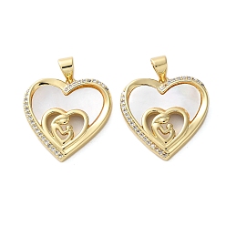 Сердце Латунные микро проложить кубического циркония подвески, с оболочкой, материнские темы, реальный 18 k позолоченный, стойки покрытие, прочное покрытие, без кадмия и без свинца, сердце, 21.5x21x3.5 мм, отверстие : 4.5x3.5 мм