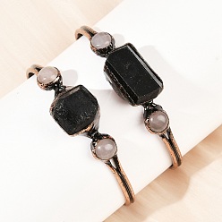 Турмалин Браслеты-манжеты из натурального турмалина и кварца, ювелирные изделия из латуни с покрытием из красной меди для женщин, без кадмия и без свинца, внутренний диаметр: 2~2-1/4 дюйм (5~5.6 см)