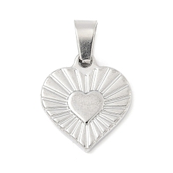 Нержавеющая Сталь Цвет 304 из нержавеющей стали сердце кулоны, анти-тускнение, цвет нержавеющей стали, 18x16x3 мм, отверстие : 5x4.5 мм