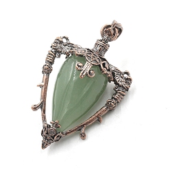Green Aventurine Natural Green Aventurine Point Pendulum Pendants, with Red Copper Brass Findings, Triangle, 54x35x23mm
