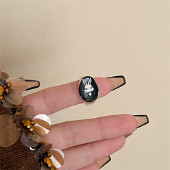 Черный Манжета из сплава с эмалью, открытые кольца, кролик, серебряные, чёрные, внутренний диаметр: регулируемый