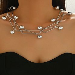 Platinum Iron S-shape Link Chain Choker Necklaces with Round Ball for Women, Platinum, 14.17 inch(36cm)