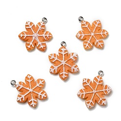 Sandy Brown Opaque Resin Pendants, with Platinum Tone Iron Loops, Imitation Gingerbread, Christmas Theme, Snowflake, Sandy Brown, 29x24.5x3.5mm, Hole: 2mm