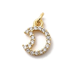 Настоящее золото 18K Латунные микро проложить кубического циркония подвески, Луна прелести, долговечный, без свинца и без кадмия, стойки покрытие, с целью перехода в кольце, реальный 18 k позолоченный, 10.5x7.5x1.5 мм, отверстие : 2.5 мм