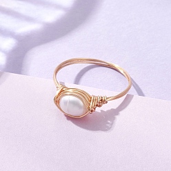 Кремово-белый Кольца из натурального пресноводного жемчуга, с медной проволокой, золотой свет, кремово-белые, 19 мм