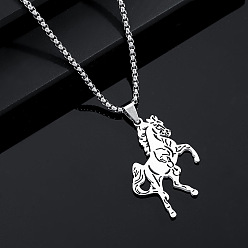 Лошадь Хип-хоп стиль, тема животных 304 ожерелья с подвесками из нержавеющей стали, цвет нержавеющей стали, не тускнеет, лошадь, 23.62 дюйм (60 см), Кулон : 45x29 мм