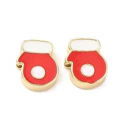 Другие Рождественские латунные эмалевые бусины, без свинца и без кадмия, долговечный, реальный 18 k позолоченный, стойки покрытие, перчатки, 14.5x12.5x5 мм, отверстие : 2 мм