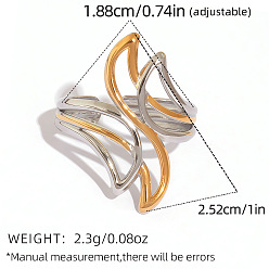 Golden & Stainless Steel Color 304 Stainless Steel Cuff Open Rings, Leaf, Golden & Stainless Steel Color, Inner Diameter: 18.8mm