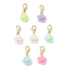 Золотой Цветочные акриловые подвесные украшения, Сплав с застежками когтя омара, золотые, 25 мм