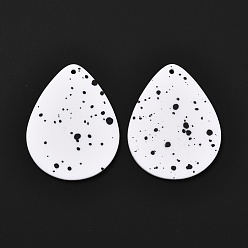 White Airspay Painted Acrylic Pendants, Drop, White, 39.5x31.5x2mm, Hole: 1.6mm