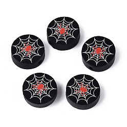 Помидор Окрашенные распылением деревянные бусины Schima, печатные бисера, плоско-круглые, помидор, 19.5~20x6.5~7 мм, отверстие : 2 мм