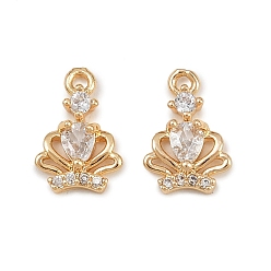 Прозрачный Латунные микро проложить кубического циркония подвески, корона прелести, реальный 18 k позолоченный, прозрачные, 11.5x8x3 мм, отверстие : 1 мм