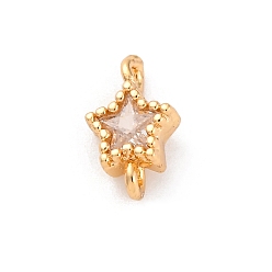 Прозрачный Подвески-звездочки из латуни с кубическим цирконием, без кадмия, без никеля и без свинца, реальный 18 k позолоченный, прозрачные, 10.5x6x3.5 мм, отверстие : 0.9 мм