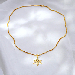 Настоящее золото 18K Винтажная подвеска «Звезда Давида» в виде дерева жизни, ожерелья из нержавеющей стали унисекс, религиозные украшения, реальный 18 k позолоченный, 23.62 дюйм (60 см)