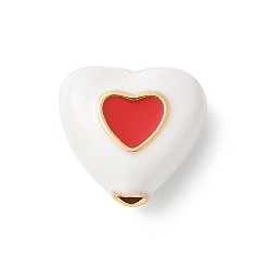 Белый Латунь эмаль бисера, плоские сердца, стойки покрытие, без кадмия и без свинца, долговечный, реальный 18 k позолоченный, белые, 11.5x12.5x5.5 мм, отверстие : 1.8 мм
