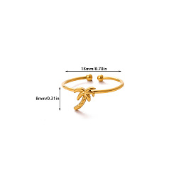 Tree 304 Stainless Steel Cuff Open Rings, Golden, Tree, 8mm, Inner Diameter: 18mm