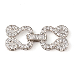 Платина Реечное покрытие латунь микро паве прозрачный кубический цирконий складные застежки, долговечный, без свинца и без кадмия, платина, 32x13x3 мм