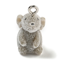 Mouse Милые подвески из флокированной смолы, Подвески в виде животных с железными петлями с платиновым покрытием, мышь, 21x11x11 мм, отверстие : 2 мм