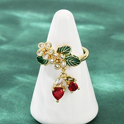 Красный Манжеты из латуни с микро паве кубический цирконий для женщин, клубника, с эмалью, стойки покрытие, долговечный, без свинца и без кадмия, реальный 18 k позолоченный, красные, 23 мм, размер США 6 3/4 (17.1 мм)