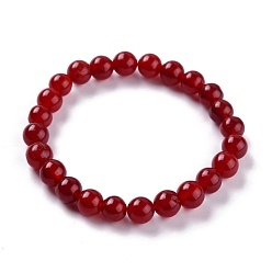 Brown Dyed Natural Jade Beads Stretch Bracelets, Round, Brown, Inner Diameter: 2-1/4 inch(5.7cm), Bead: 8~8.5mm
