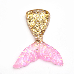 Pink Кабошоны из смолы, с блеском порошок, русалка хвостовая, розовые, 41~45x33x7 мм