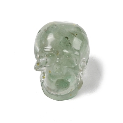 Зеленый Авантюрин Украшение для дисплея черепа из смолы, с натуральными зелеными авантюриновыми чипсами и золотой фольгой внутри статуэтки для украшения домашнего офиса, 30.5x22.5x22.5 мм