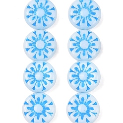 Темно-Голубой Чешские прессованные стеклянные бусины, плоские круглые с цветком, глубокое синее небо, 18x5.5 мм, отверстие : 0.8 мм, около 30 шт / упаковка