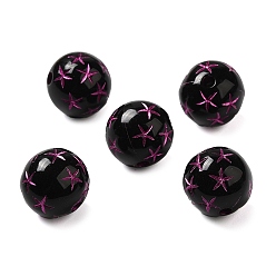 Black Opaque Acrylic Beads, Round with Flower, Black, 12x11.5mm, Hole: 2mm, about: 517pcs/500g