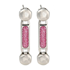 Коралловый 304 серьги из нержавеющей стали эмаль, для женщин, прямоугольник с круглым, цвет нержавеющей стали, коралл, 36x8 мм