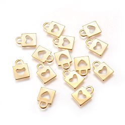 Golden 304 Stainless Steel Pendants, Padlock with Heart, Golden, 16x11.5x1mm, Hole: 3.5x4mm