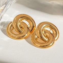 Настоящее золото 18K 304 из нержавеющей стали серьги, пересечение круга, реальный 18 k позолоченный, 32.5x24.5 мм