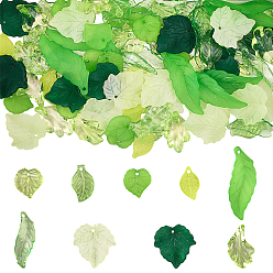 Зеленый лайм 270 шт 9 стили прозрачные акриловые подвески, лист прелести, зеленый лайм, 15~38x10~22.5x2~5 мм, отверстие : 1~2 мм, 30 шт / стиль