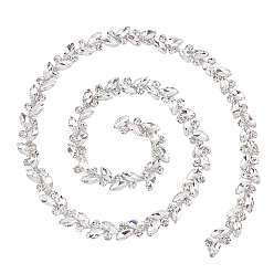 Clear Glass Rhinestone Handmade Beaded Chains, with Alloy Findings, Clear, 885x14.5x6.5mm