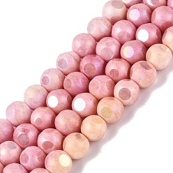 Pink Нити из непрозрачных стеклянных бусин с эффектом омбре, окрашенные методом гальванического покрытия., круглые, с покрытием AB цвета, граненый(6 граненый), розовые, 8~8.5 мм, отверстие : 1~1.2 мм, около 47~48 шт / нитка, 14.17~14.76 дюйм (36~37.5 см)