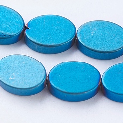 Blue Plated PVD Vacuum Plating Electroplate Non-magnetic Synthetic Hematite Beads Strands, Frosted, Grade A, Oval, Blue Plated, 8x6x2mm, Hole: 1mm, about 50pcs/strand, 15.3 inch(39cm)