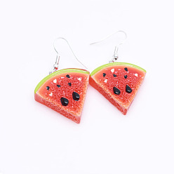 Watermelon 304 Stainless Steel & Resin Dangle Earrings, Fruits Dangle Earrings, Watermelon, 40mm