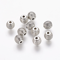 Античное Серебро Тибетский стиль сплава улей бисер, Рифленые бусины, без кадмия и без свинца, круглые, античное серебро, 6 мм, отверстие : 1 мм