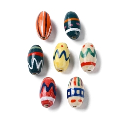 Случайный цвет Фарфоровые бусины ручной работы, пастельный фарфор, овальные, случайный цвет, 17x9.5 мм, отверстие : 1.6 мм, около 22 шт / нитка, 14.37 дюйм (36.5 см)