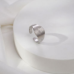 Stainless Steel Color 304 Stainless Steel Rhinestone Cuff Open Rings for Women, Star, Stainless Steel Color, 11mm, inner diameter: 17mm